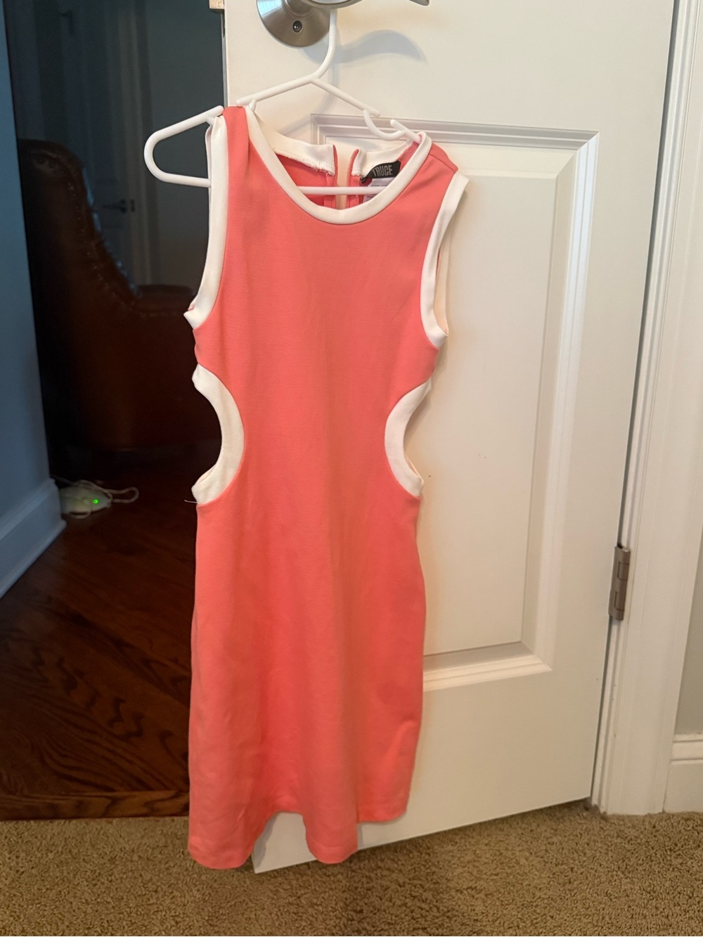 Sleeveless Coral Pink Kids Dress with White Trim